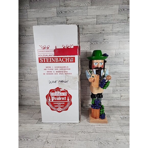 Vintage STEINBACH Nutcracker Winemaker with Tankard & Grapes 18" Wooden w/ Box - Picture 1 of 10